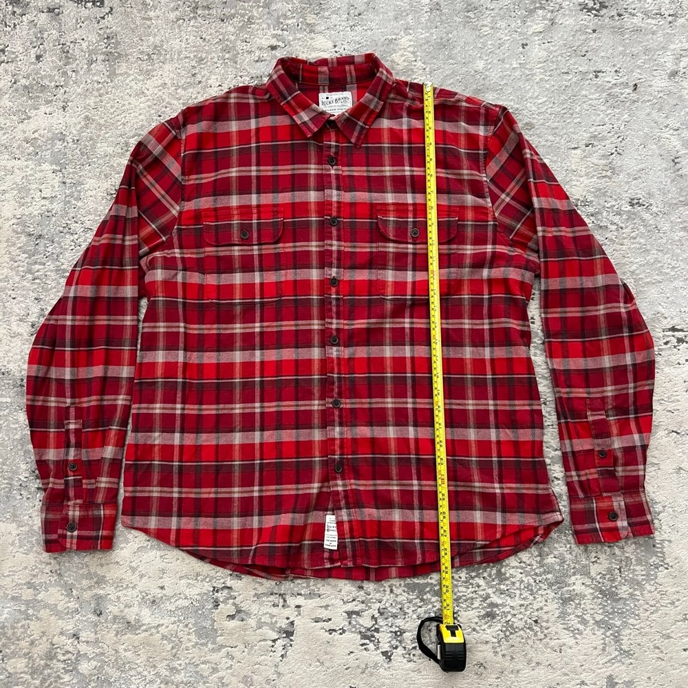 Lucky Brand Saturday Stretch Flannel Adult XXL Red Plaid Long Sleeve Button Up